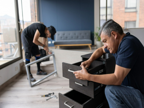 mężczyźni zajmujący się montażem mebli